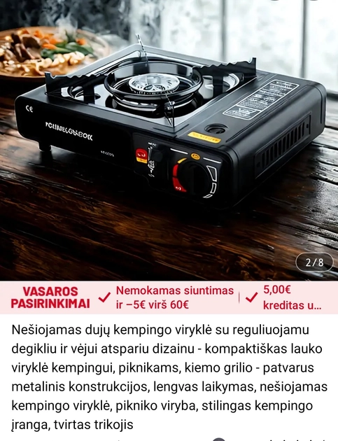  Turistinė dujų viryklė – vėjui atspari ir kompaktiška su dujų balionu